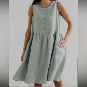 Amour Linen sleeveless summer dress HAZEL XS Sage Green